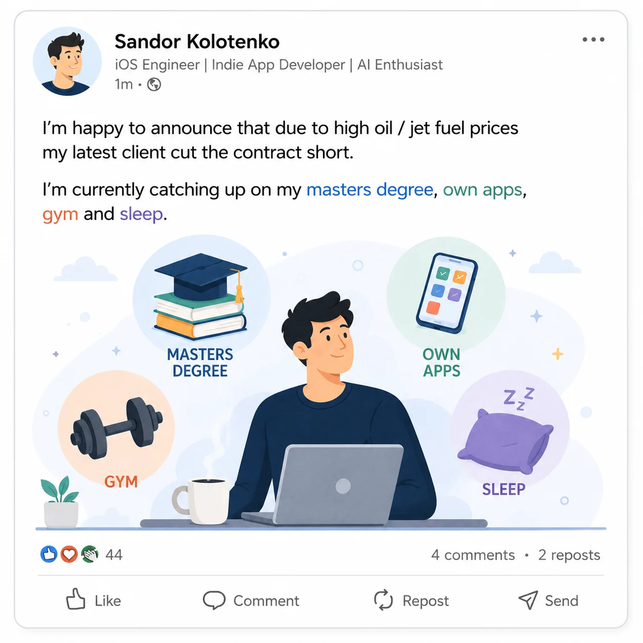 The announcement, as made on LinkedIn