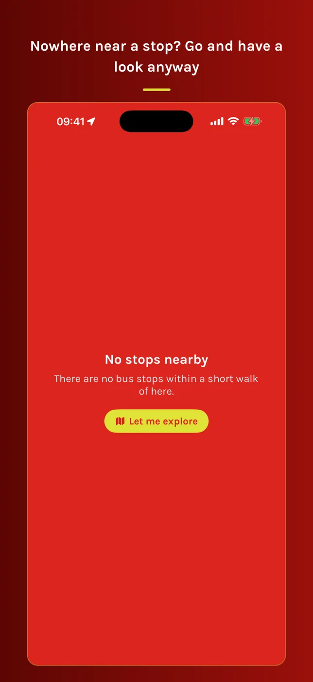 No stops nearby, and the explore banner