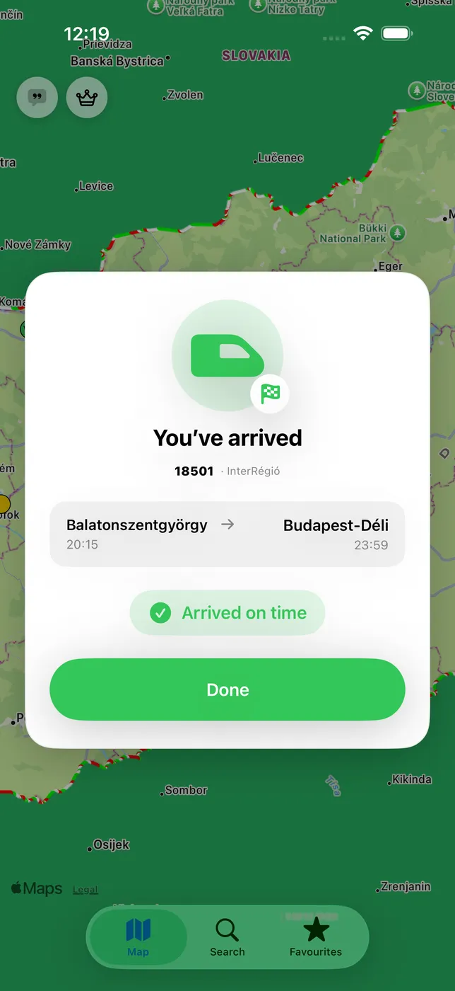 Arrival alerts in Vonatkém