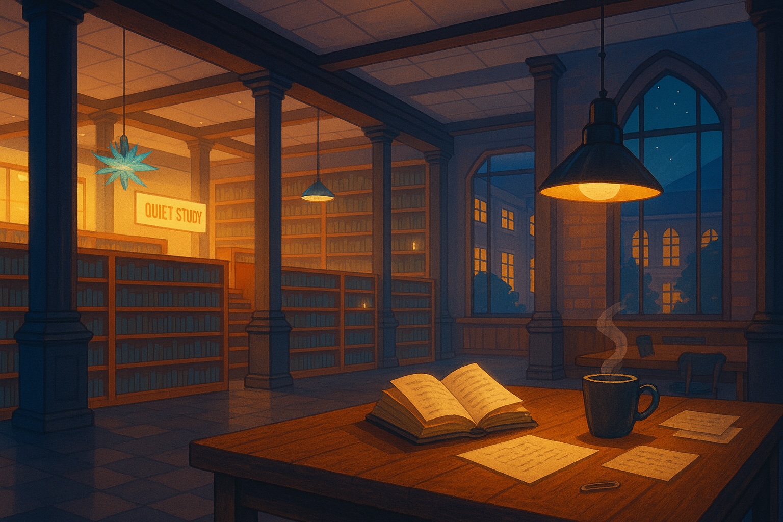 Evening at the library, inspired by Jenny LeClue game venue
